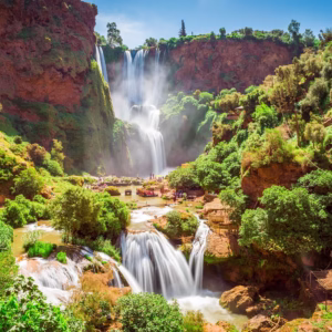 Ouzoud Waterfalls day trip from Marrakech — three-tier 110-metre cascade in the Middle Atlas Morocco