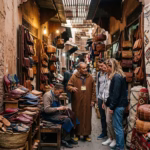 Marrakech leather and textile souk with babouche slippers and handmade goods — private shopping tour with local guide