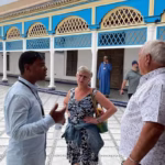 Official licensed local guide leading private group on Marrakech heritage tour