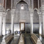 Saadian Tombs Hall of Twelve Columns Marrakech — carved stucco royal mausoleum on private guided monuments tour Morocco