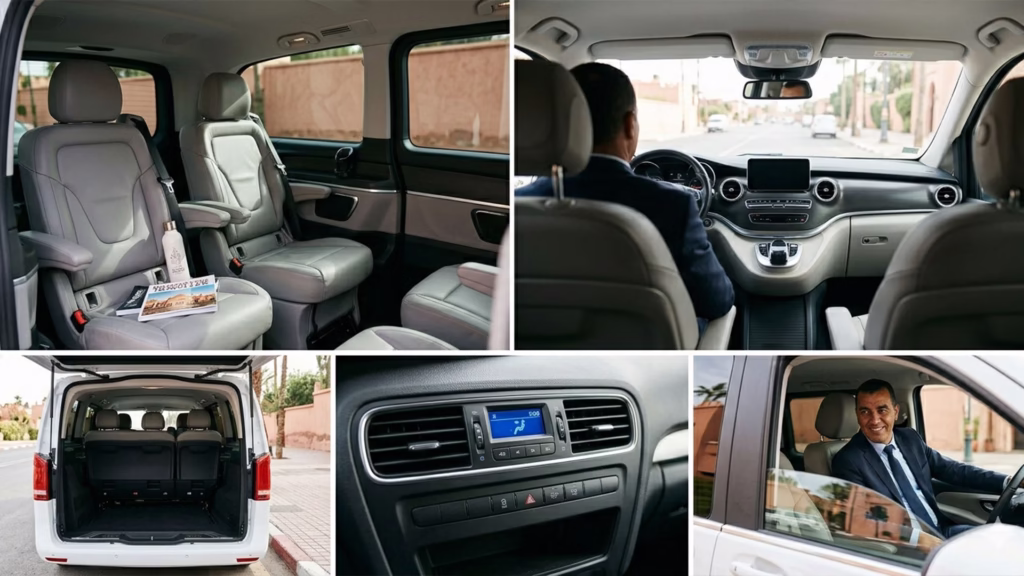 Interior of a comfortable air-conditioned private vehicle hired for a Marrakech chauffeur service