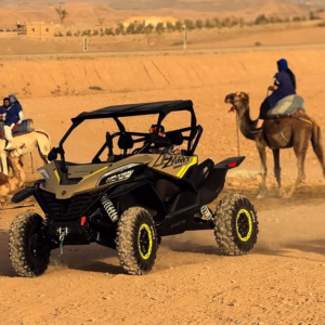 Off-road buggy ride in Agafay Desert Morocco — side-by-side buggy adventure near Marrakech with Atlas Mountains view
