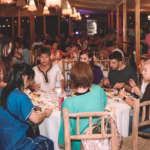 Optional desert dinner in Agafay Morocco — traditional Moroccan dinner table under stars near Marrakech with Atlas view
