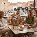 Moroccan mint tea and pastries on Marrakech food tour — kaab ghzal, msemmen and authentic local sweets medina Morocco